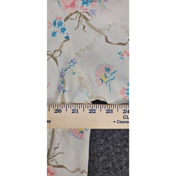 VTG Koret Career blouse sz12 cream pastel floral print button up high collar - Picture 8 of 9